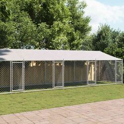Grey Galvanised Steel Dog Cage 12x2x2m with Roof