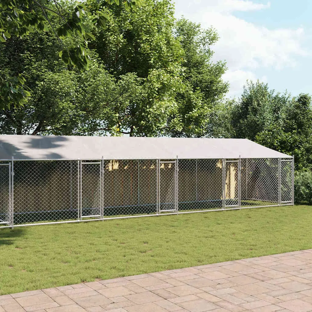 Dog Kennel Outdoor 12x2x2 m Grey Galvanised Steel