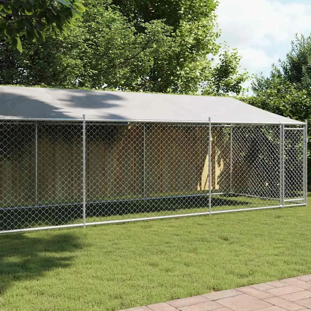 Dog Kennel Outdoor Run Pen Grey Galvanised Steel 8 x 2 x 2 m