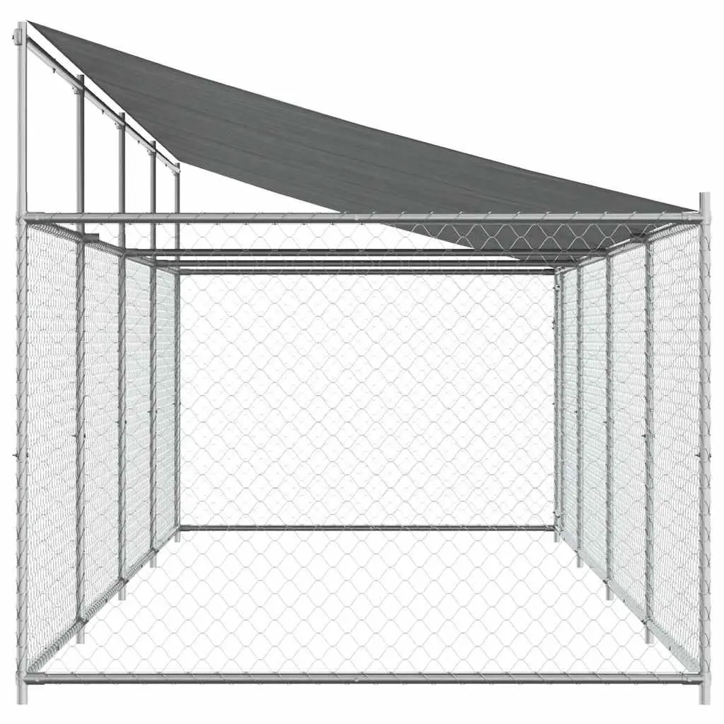 Dog Kennel Outdoor Run Pen Grey Galvanised Steel 8 x 2 x 2 m
