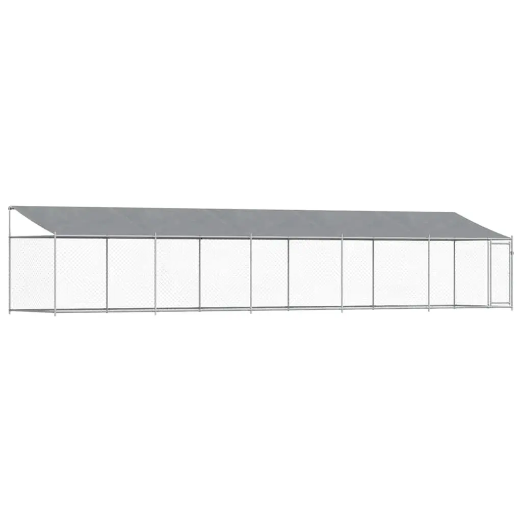 Grey Outdoor Dog Cage with Roof and Door