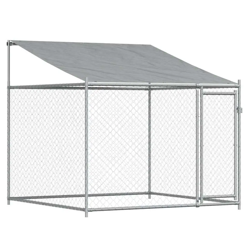 Grey Outdoor Dog Cage with Roof and Door