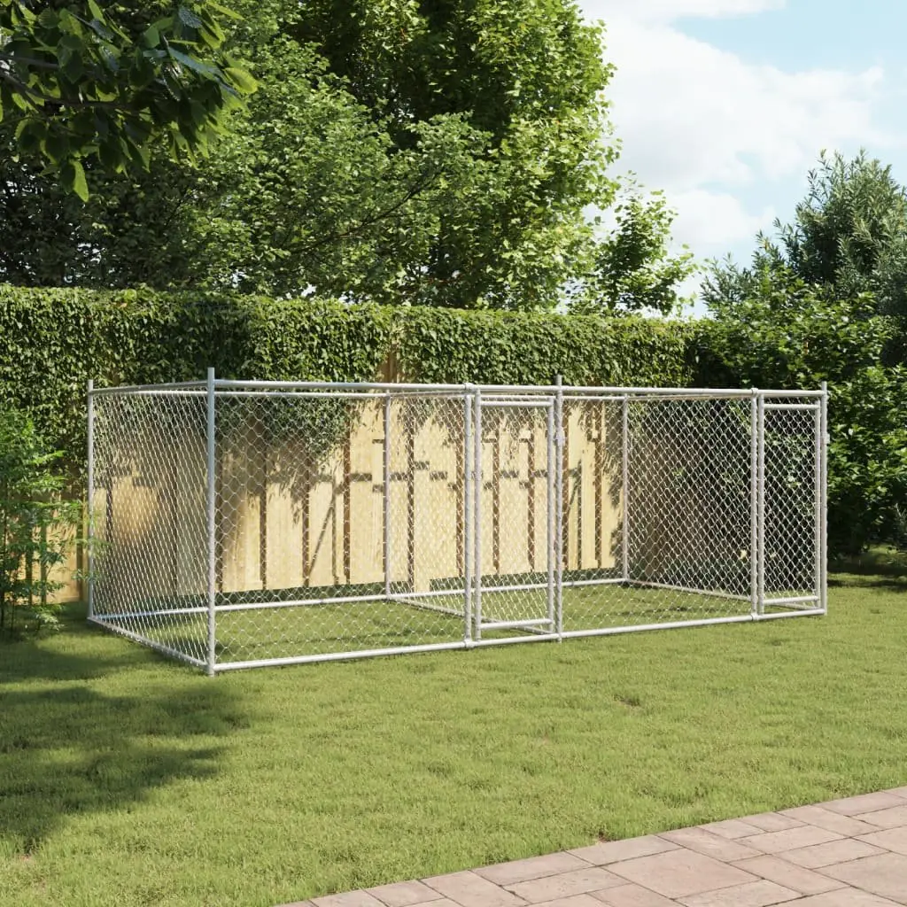 Dog Cage Outdoor Pet Exercise Pen Grey Galvanised Steel 4 x 2 x 1.5 m