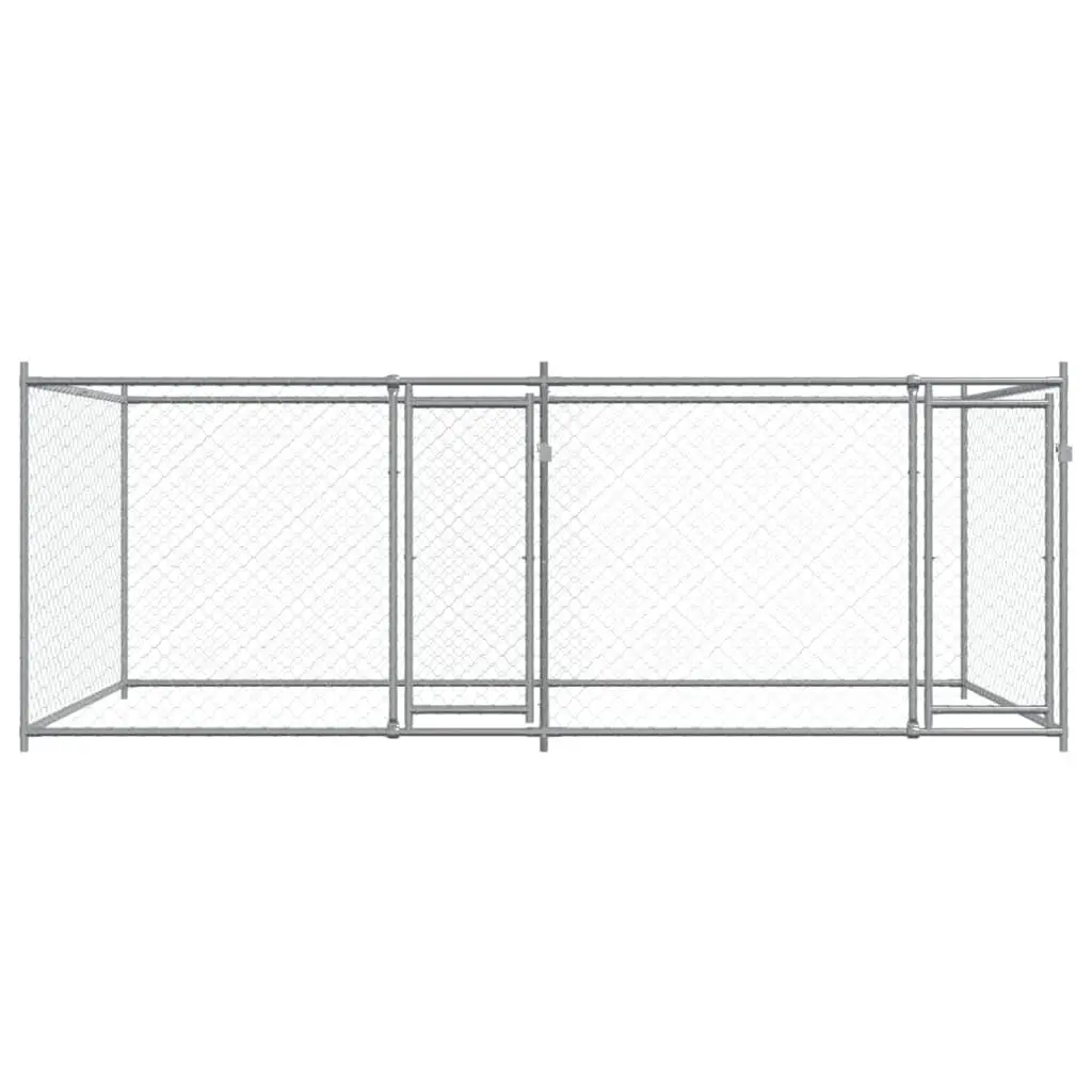 Dog Cage Outdoor Pet Exercise Pen Grey Galvanised Steel 4 x 2 x 1.5 m