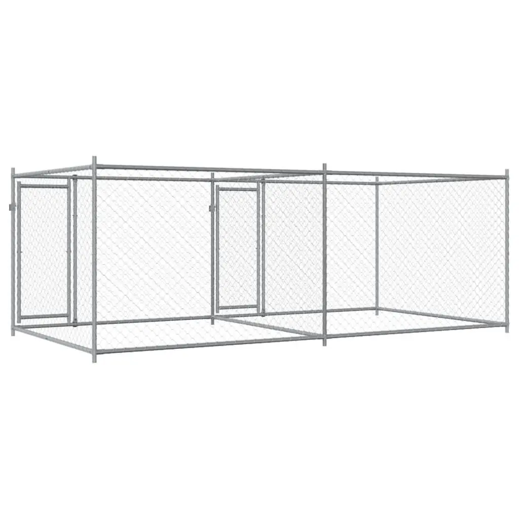 Dog Cage Outdoor Pet Exercise Pen Grey Galvanised Steel 4 x 2 x 1.5 m