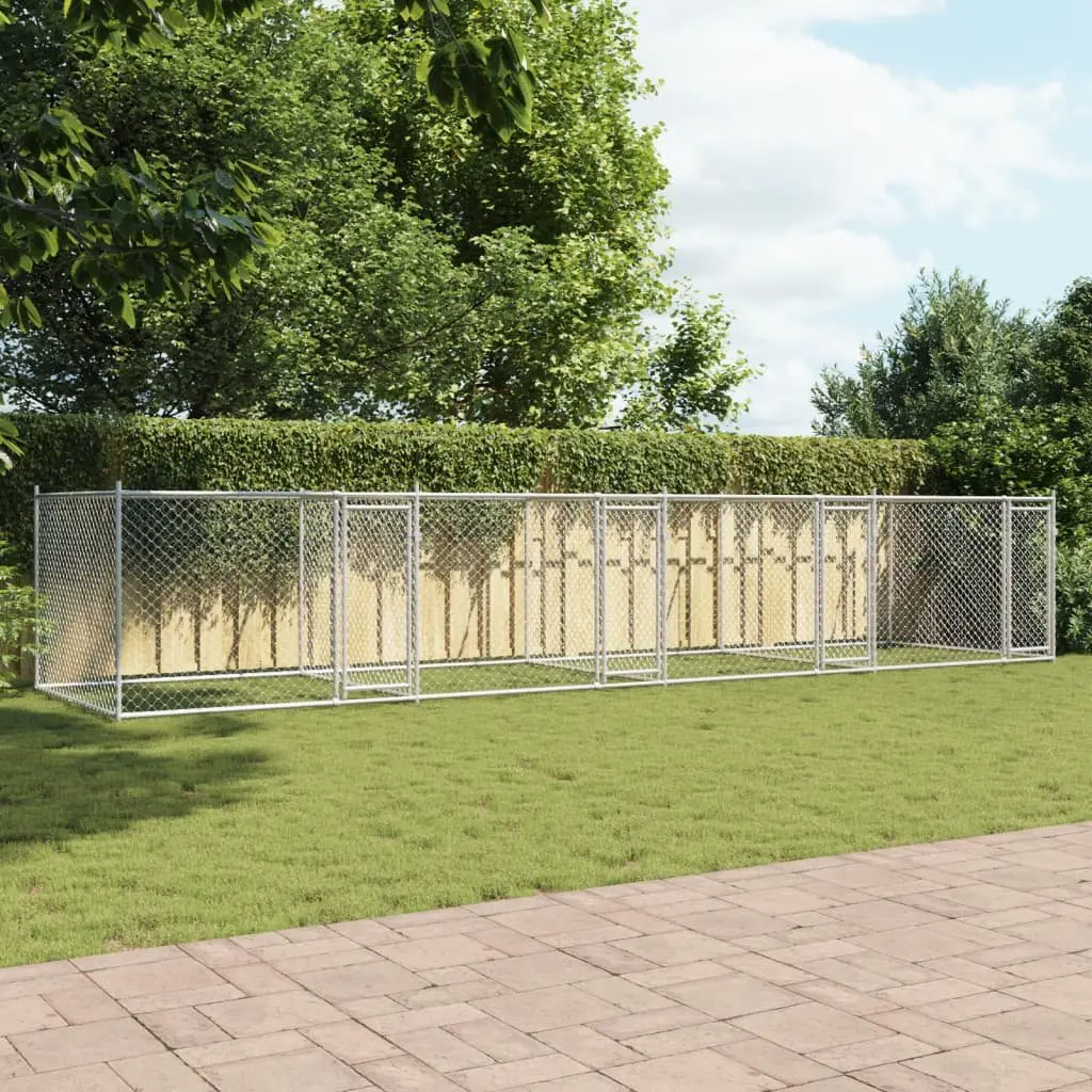 Dog Kennel Cage Outdoor 8x2x1.5 m Galvanised Steel Grey