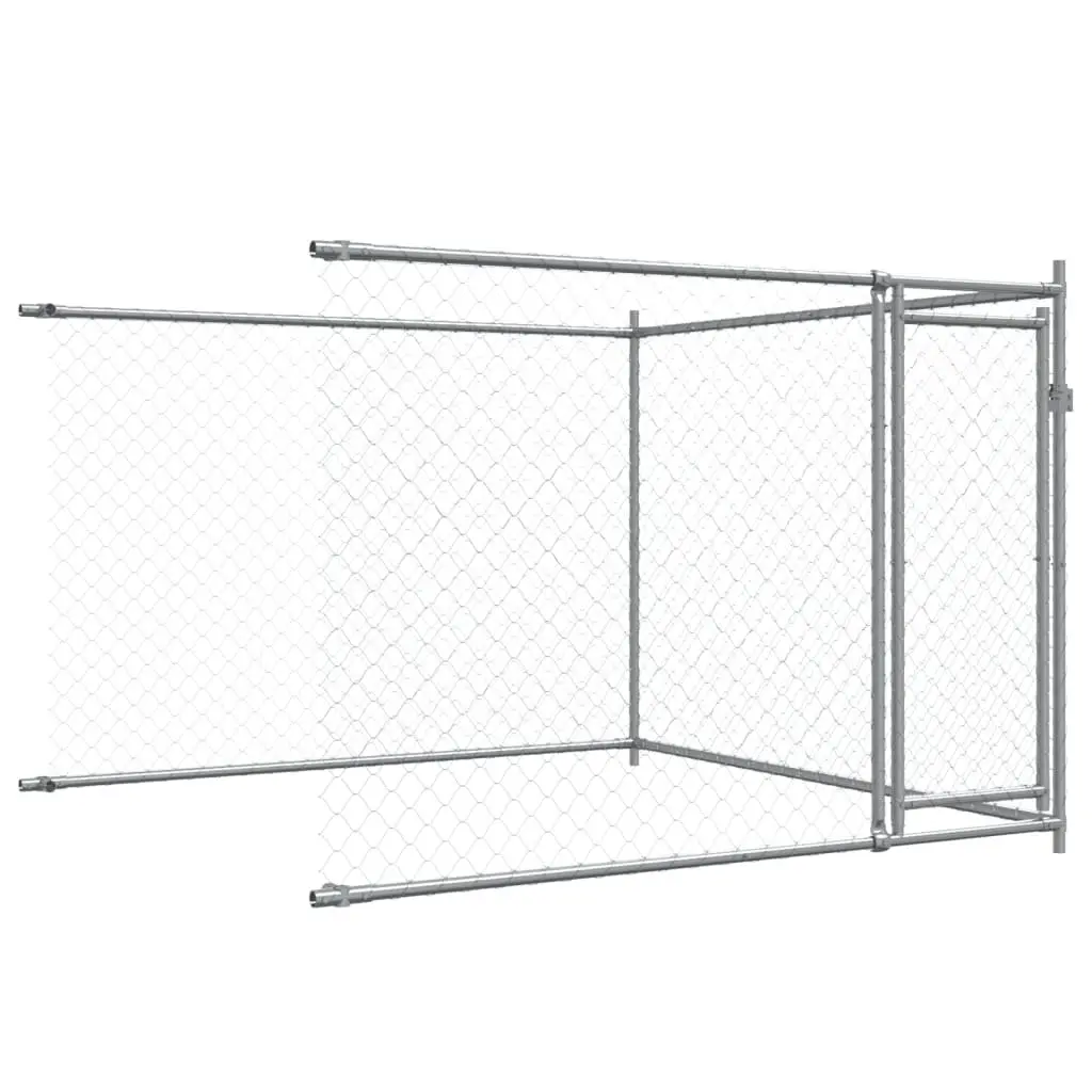 Dog Kennel Cage Outdoor 8x2x1.5 m Galvanised Steel Grey