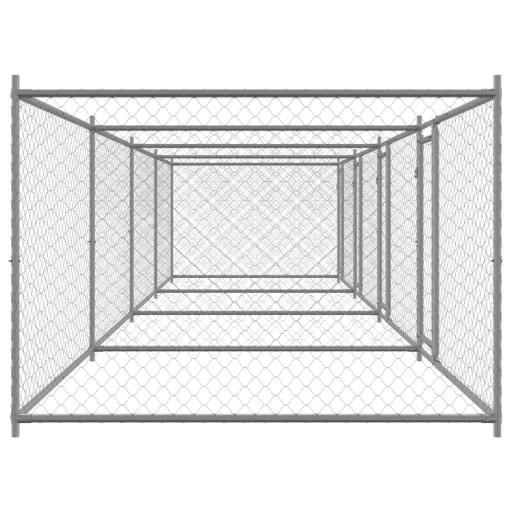 Dog Kennel Cage Outdoor 8x2x1.5 m Galvanised Steel Grey