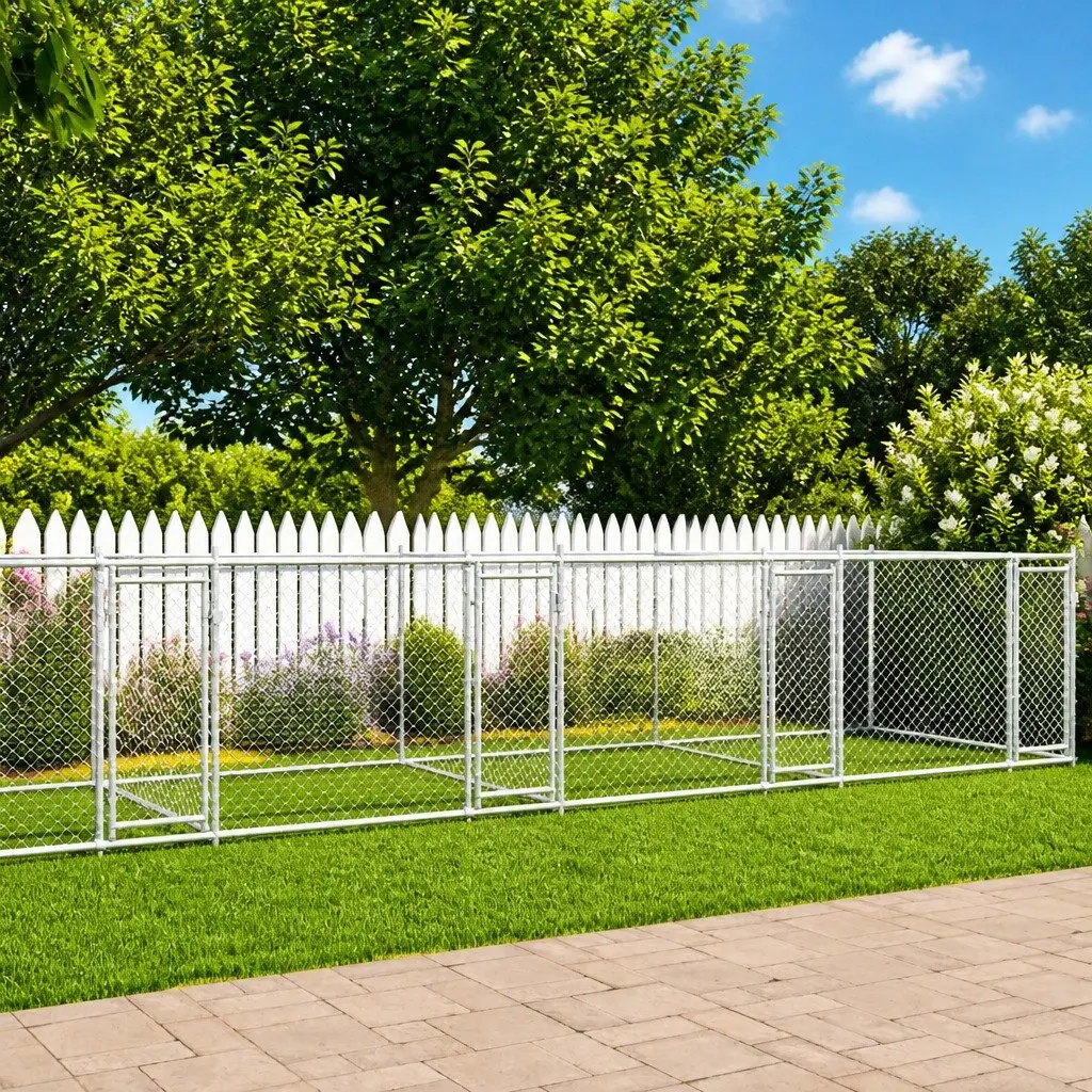 Dog Cage Outdoor Pet Enclosure Galvanised Steel Grey 10m x 2m