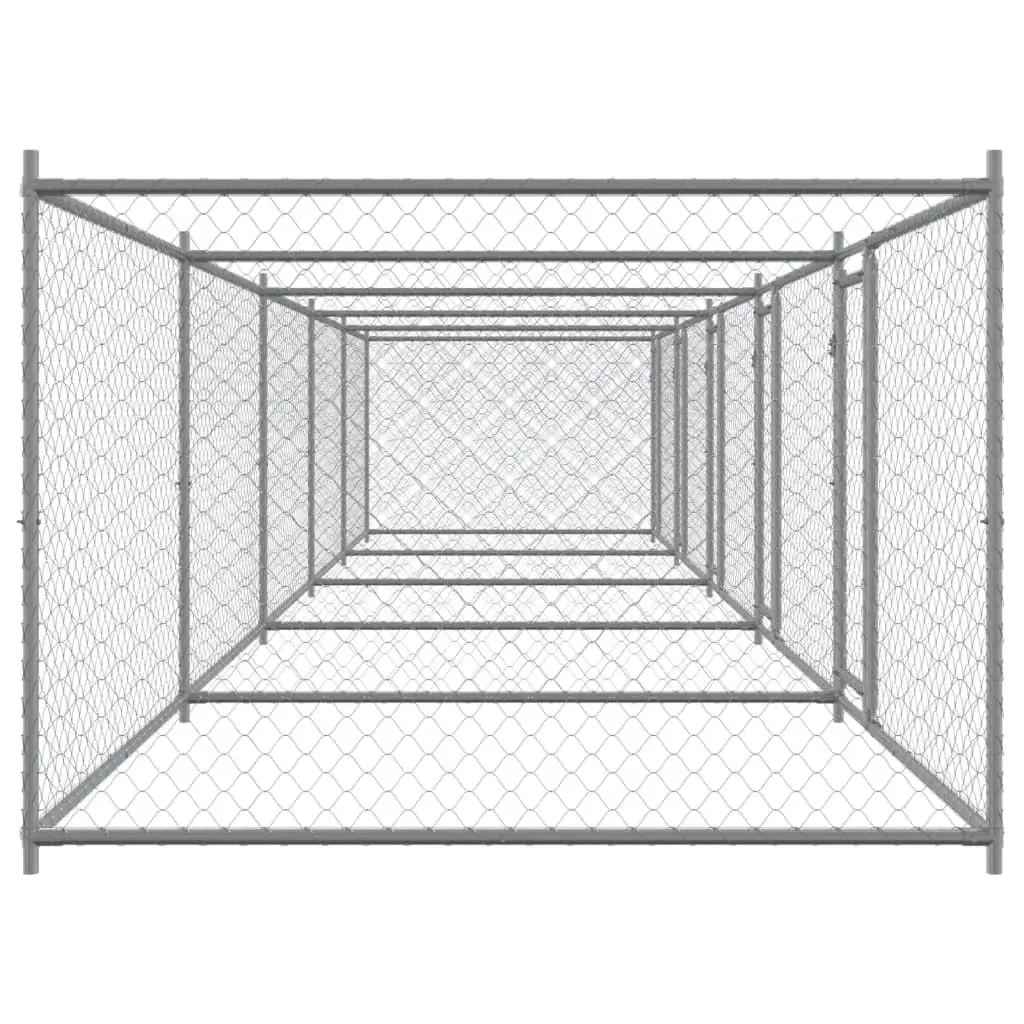 Dog Cage Outdoor Pet Enclosure Galvanised Steel Grey 10m x 2m
