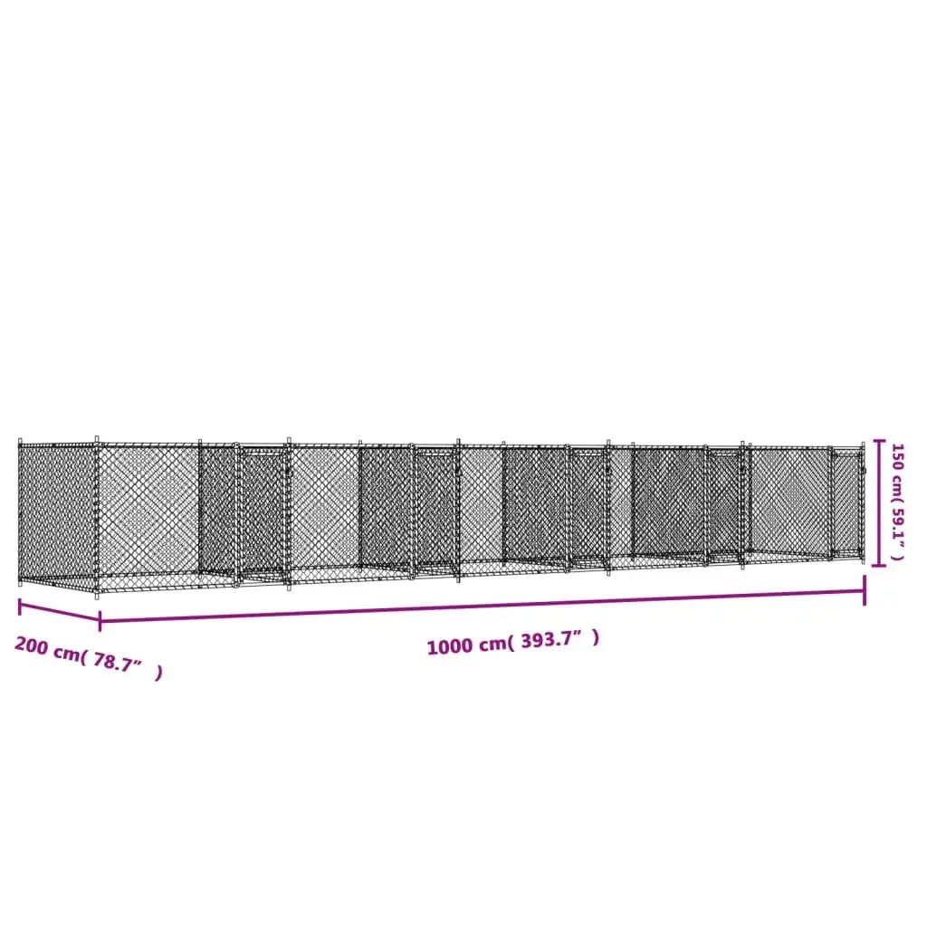 Dog Cage Outdoor Pet Enclosure Galvanised Steel Grey 10m x 2m