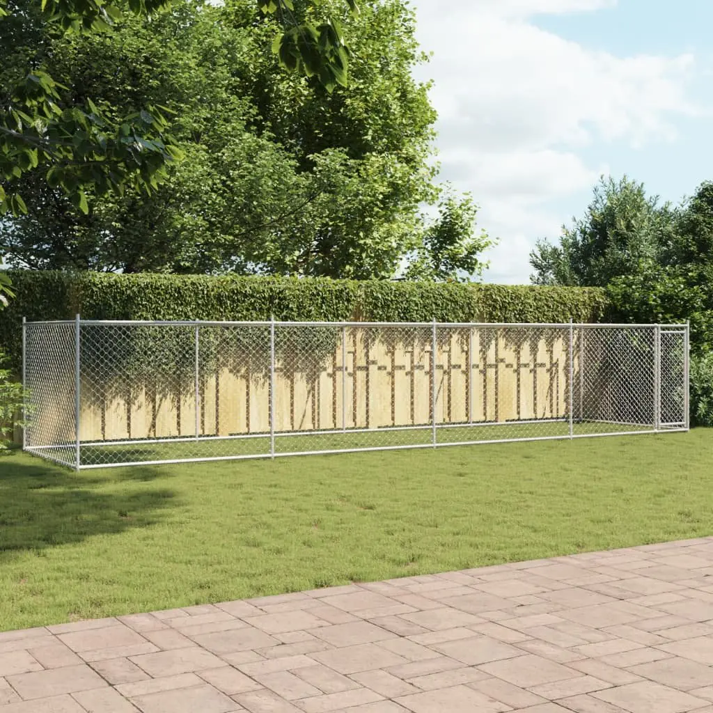 Dog Cage Grey Outdoor Kennel Pen Mesh Galvanised Steel Lockable Door Run