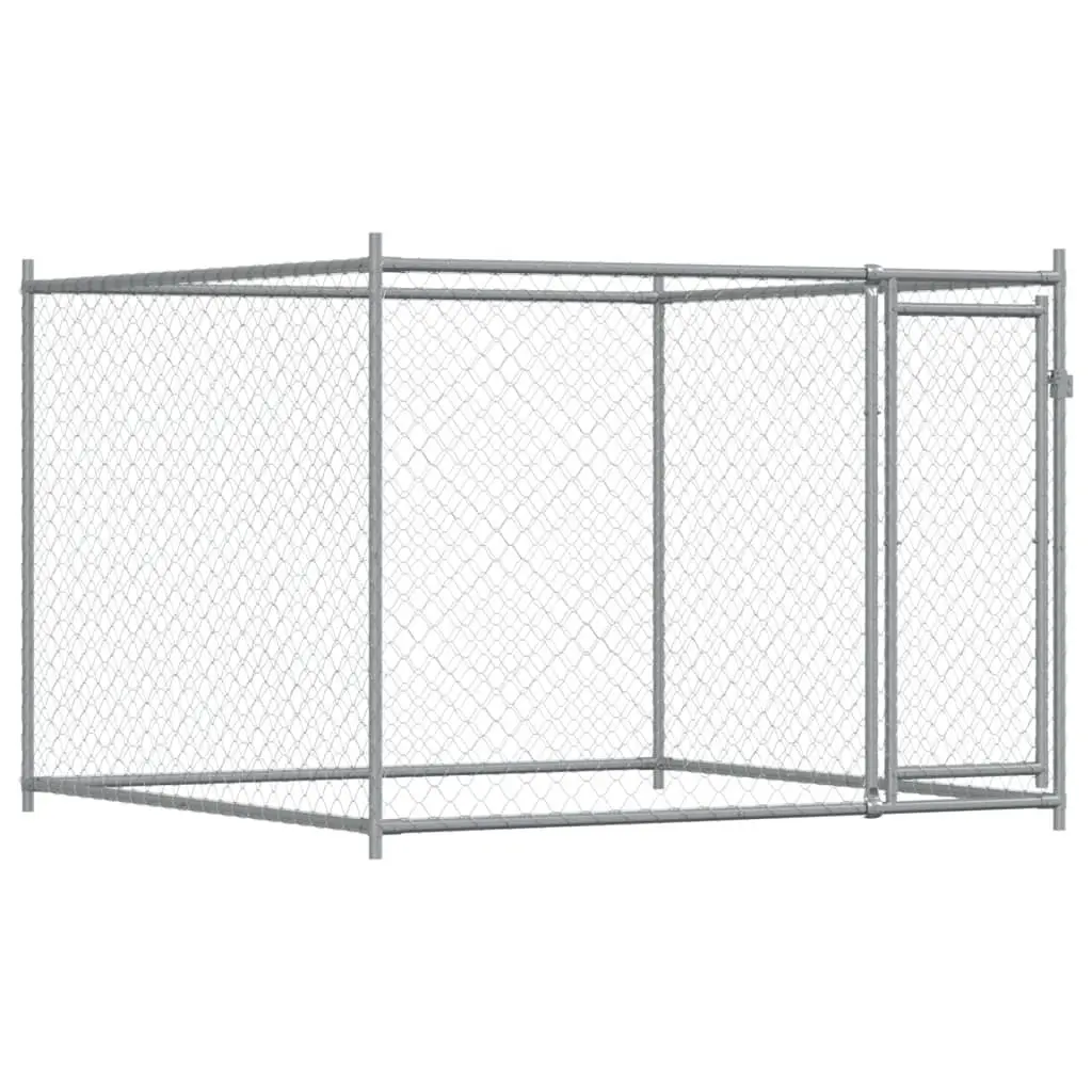 Dog Cage Grey Outdoor Kennel Pen Mesh Galvanised Steel Lockable Door Run