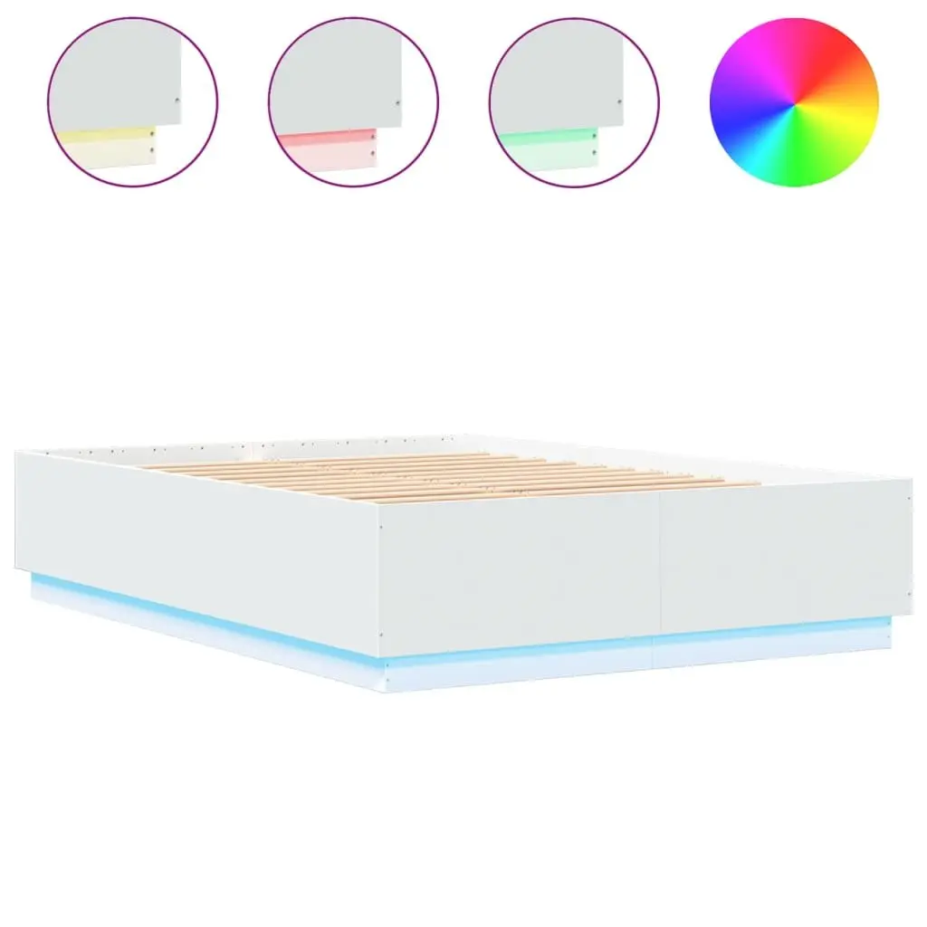 Bed Frame with RGB LED Lights Slatted Base White 150x200 cm No Mattress