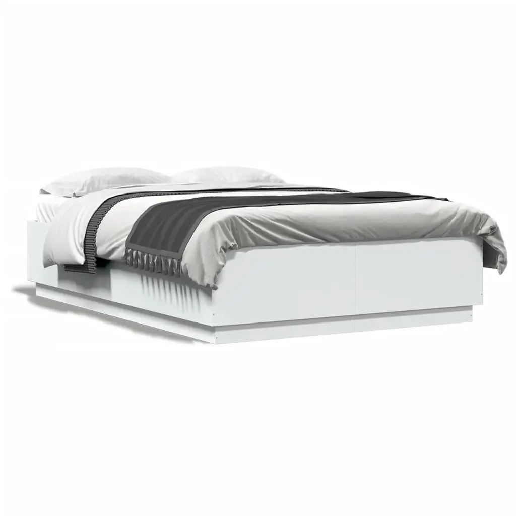 Bed Frame with RGB LED Lights Slatted Base White 150x200 cm No Mattress