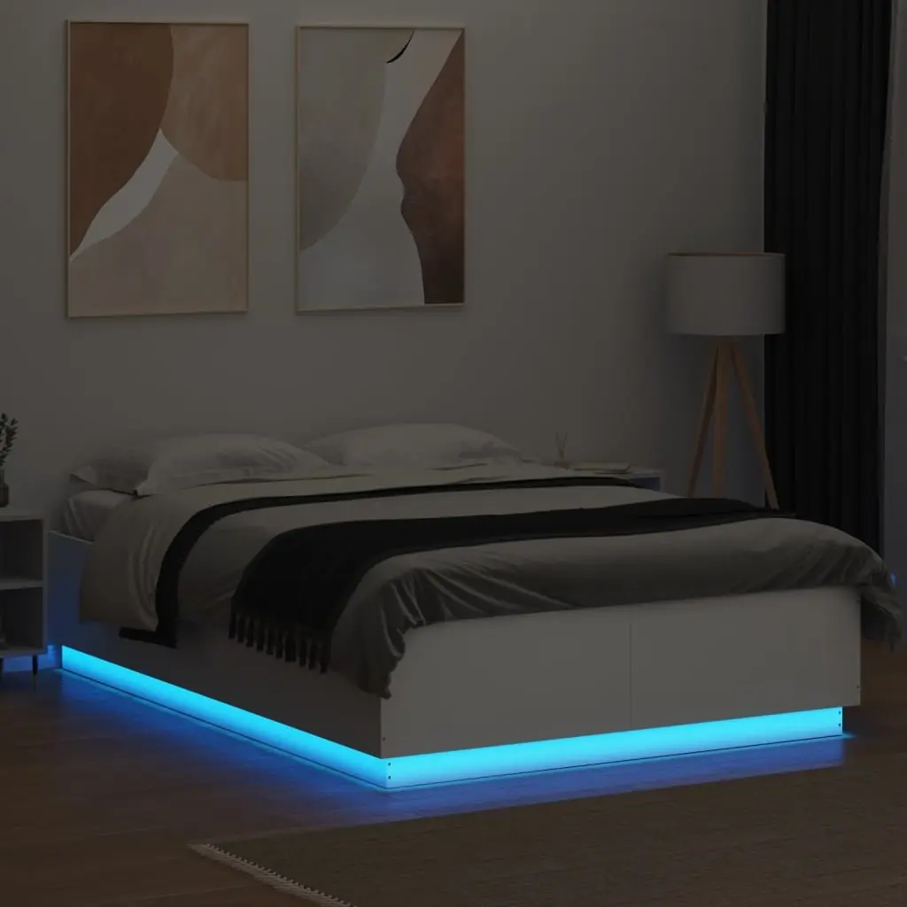 Bed Frame with RGB LED Lights Slatted Base White 150x200 cm No Mattress