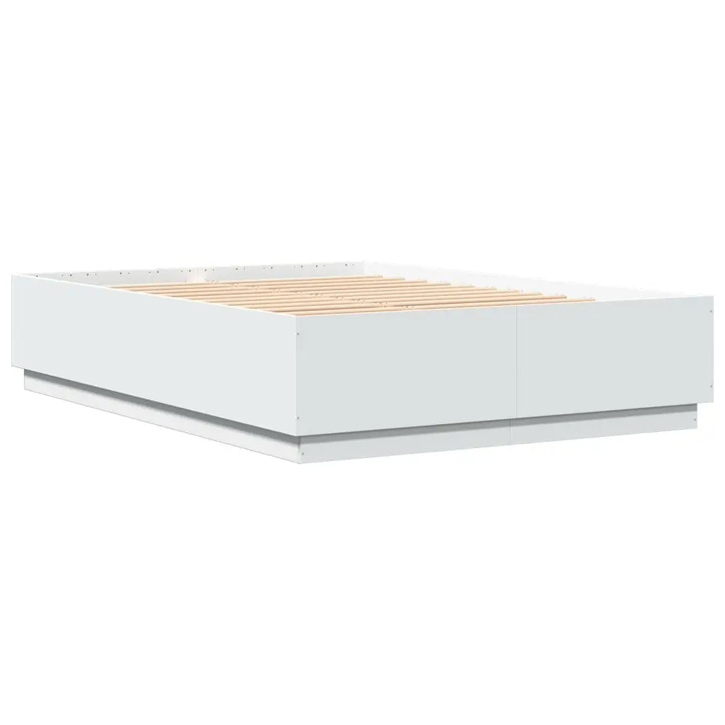 Bed Frame with RGB LED Lights Slatted Base White 150x200 cm No Mattress