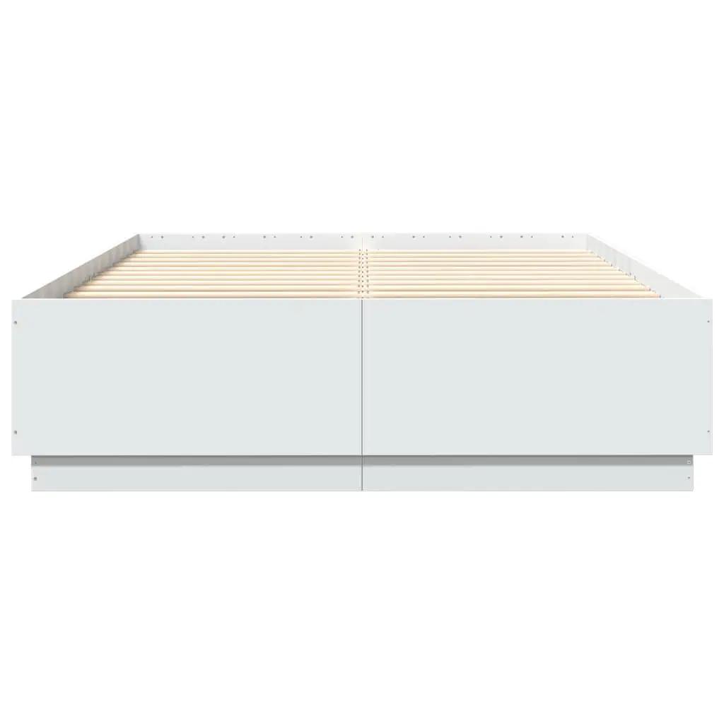 Bed Frame with RGB LED Lights Slatted Base White 150x200 cm No Mattress