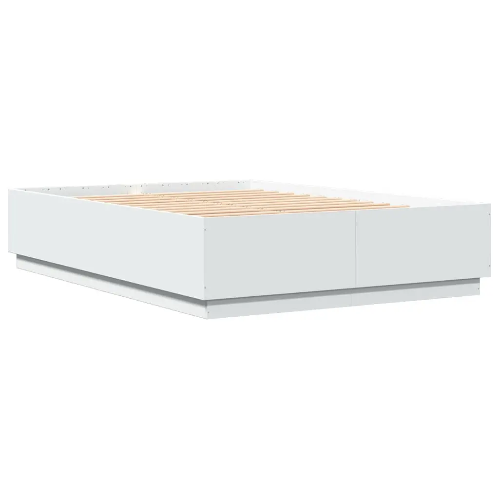 Bed Frame with RGB LED Lights Slatted Base White 150x200 cm No Mattress