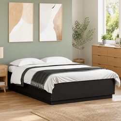 Black Bed Frame with RGB LED Lights - 150x200 cm Dimensions