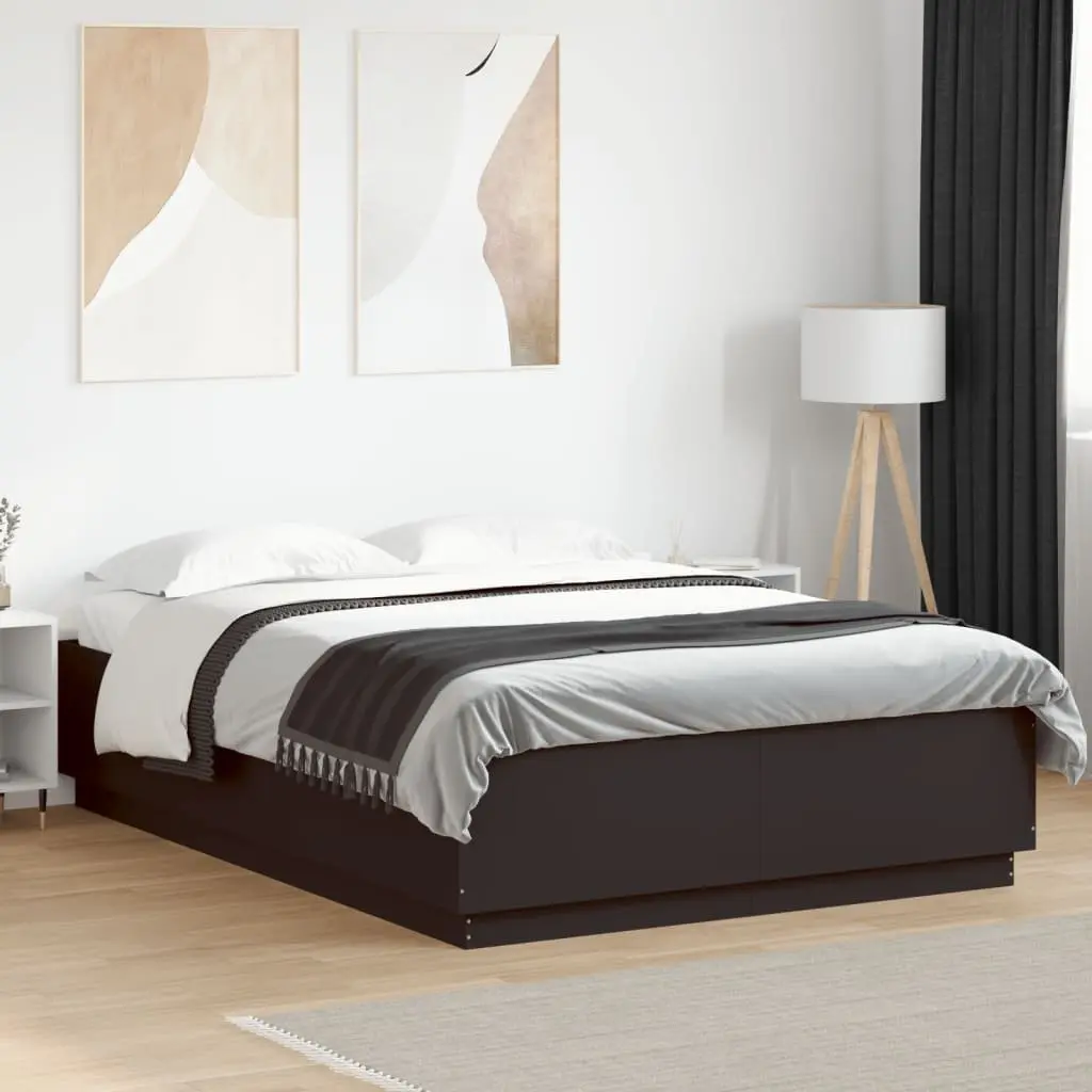 Black Bed Frame with RGB LED Lights for Bedroom 150x200 cm