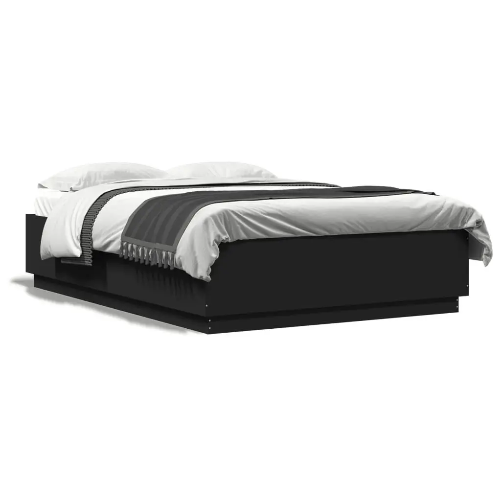 Black Bed Frame with RGB LED Lights for Bedroom 150x200 cm