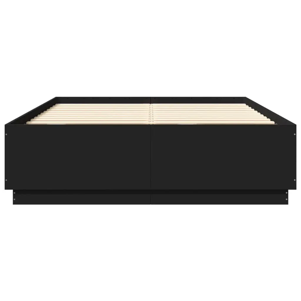 Black Bed Frame with RGB LED Lights for Bedroom 150x200 cm