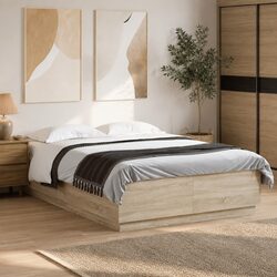 Sonoma Oak Bed Frame 150x200cm with Slatted Base and RGB LED Lights