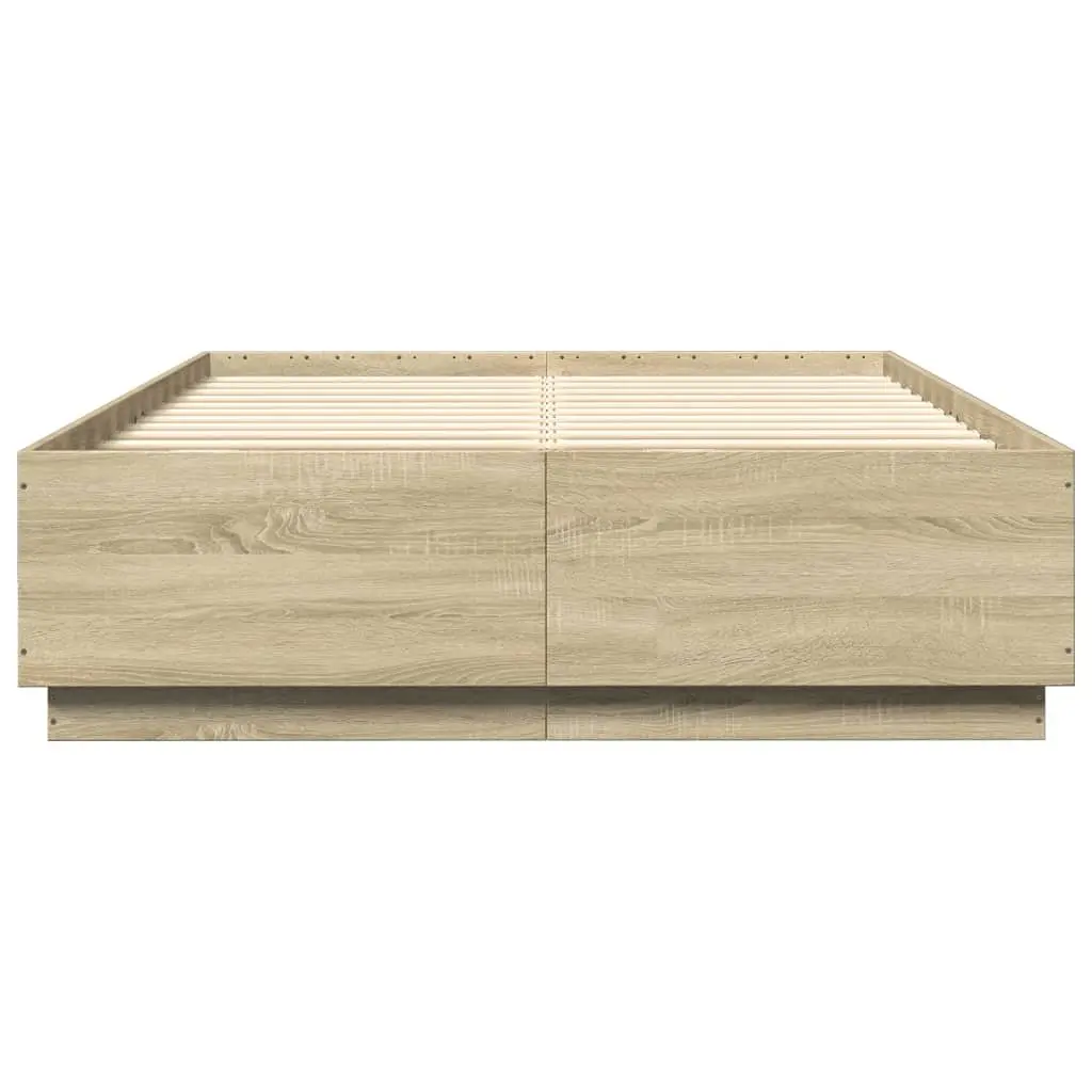 Bed Frame with RGB LED Lights Bedroom 150x200cm Slatted Base Brown