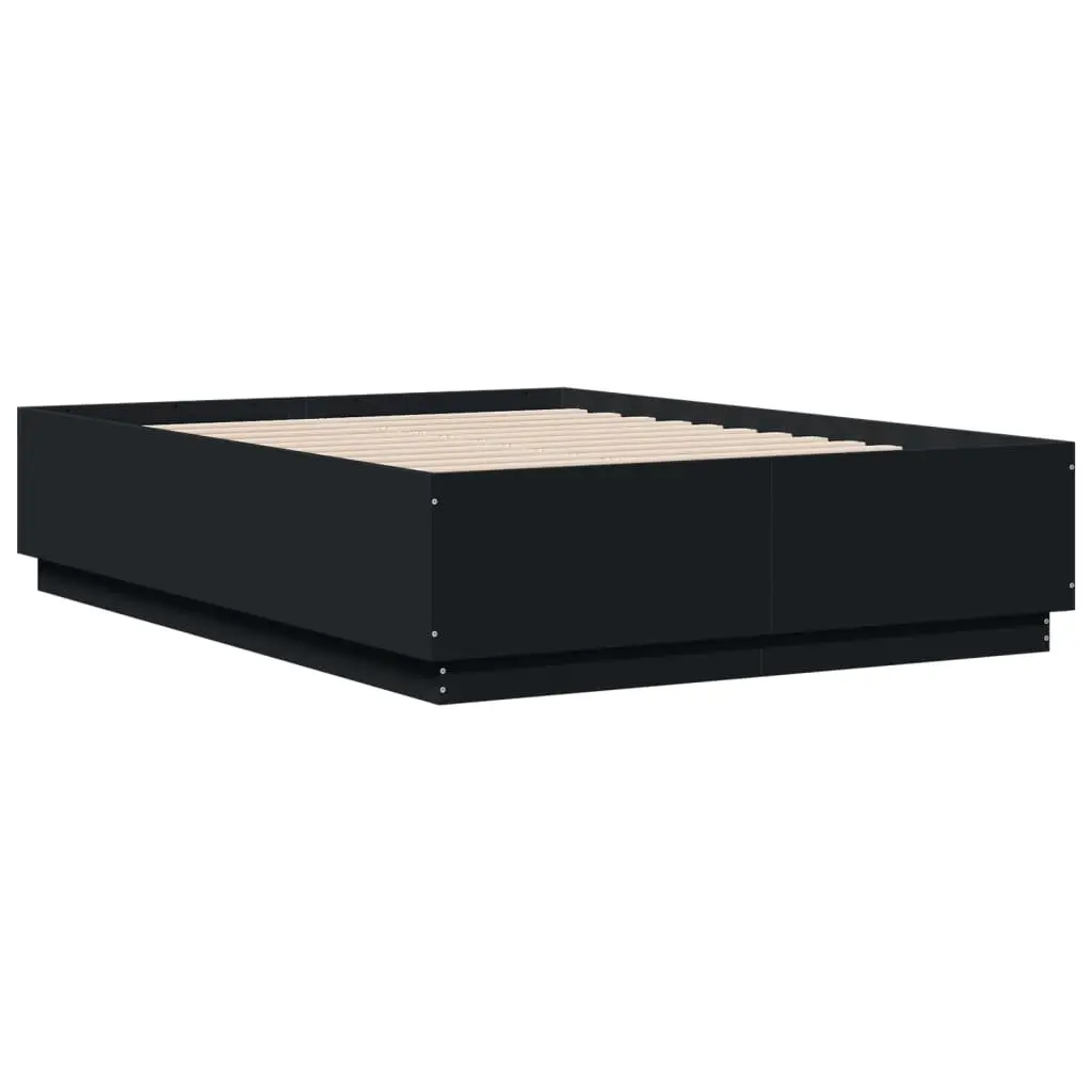 Black Bed Frame with LED Lights, 135x190 cm, Engineered Wood