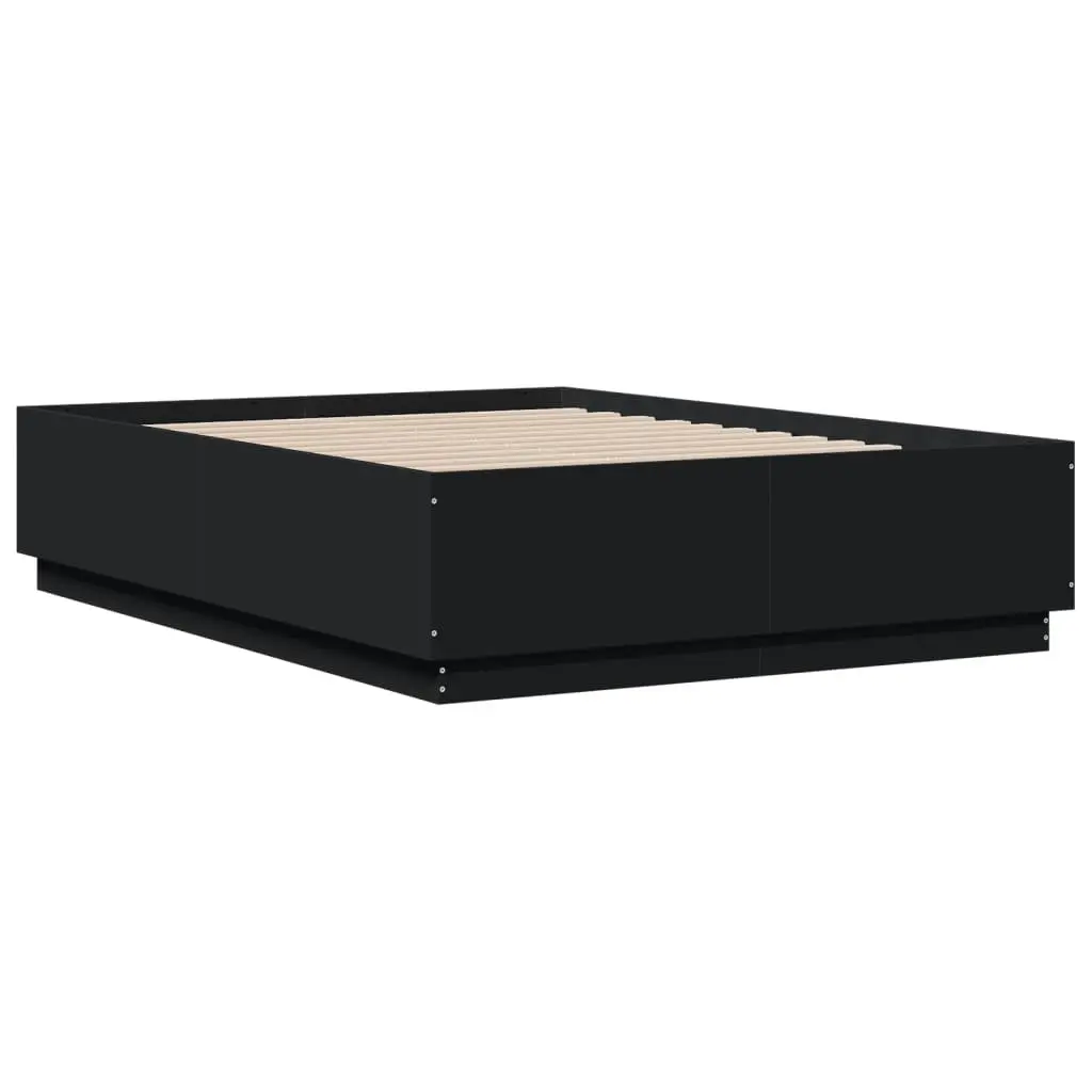 Black Bed Frame with LED Lights, 135x190 cm, Engineered Wood