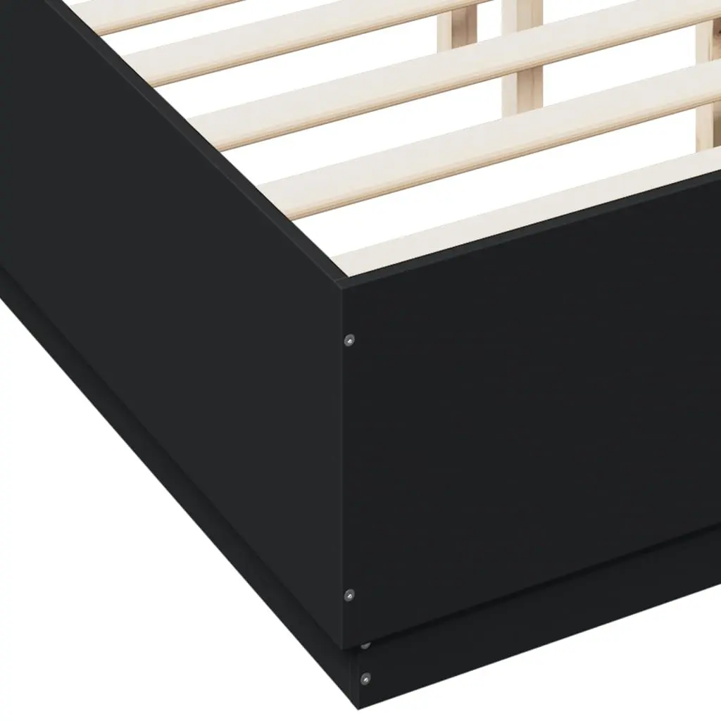 Black Bed Frame with LED Lights, 135x190 cm, Engineered Wood