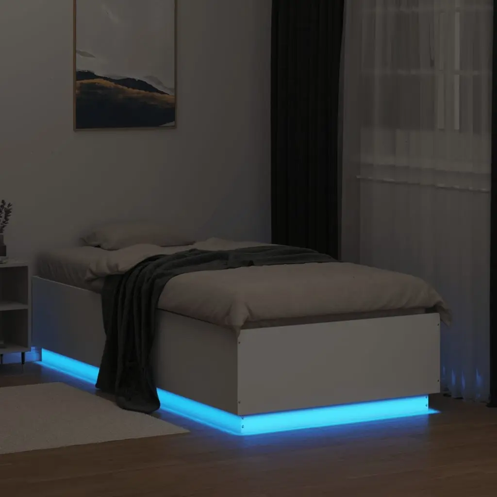 White LED Bed Frame 90x190 cm Slatted Base RGB Lights Engineered Wood