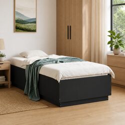 Bed Frame with RGB LED Lights Slatted Base Black 90x190 cm