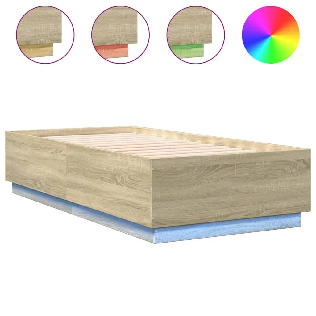 Bed Frame with RGB LED Lights for Bedroom 90x190cm Sonoma Oak