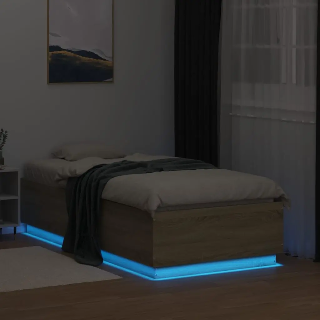 Bed Frame with RGB LED Lights for Bedroom 90x190cm Sonoma Oak