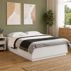 White Bed Frame 150x200 cm Modern Design Slatted Base Engineered Wood Bedroom