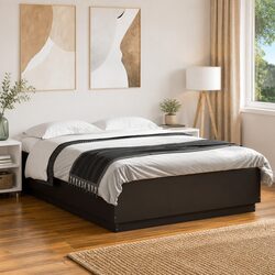 Black Bed Frame Queen Size Slatted Base Modern Design Bedroom Furniture