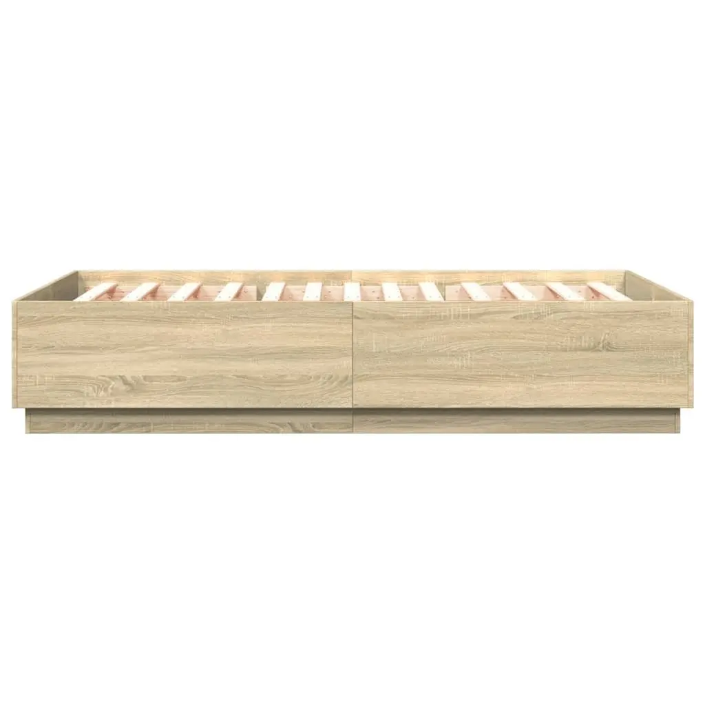 Bed Frame Sonoma Oak Brown Modern Design 150x200 cm Slatted Base Bedroom