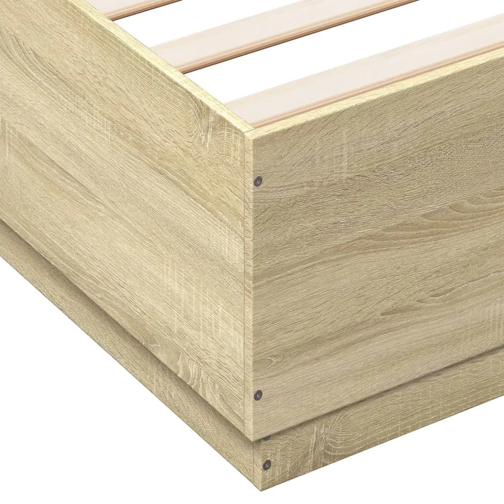 Bed Frame Sonoma Oak Brown Modern Design 150x200 cm Slatted Base Bedroom