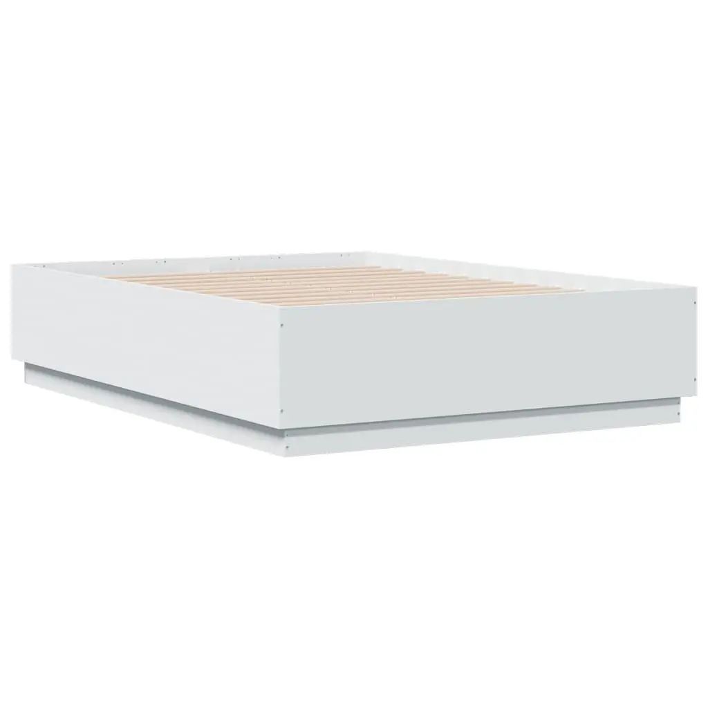 Bed Frame White 135x190 cm Modern Design Engineered Wood Plywood Slats Bedroom