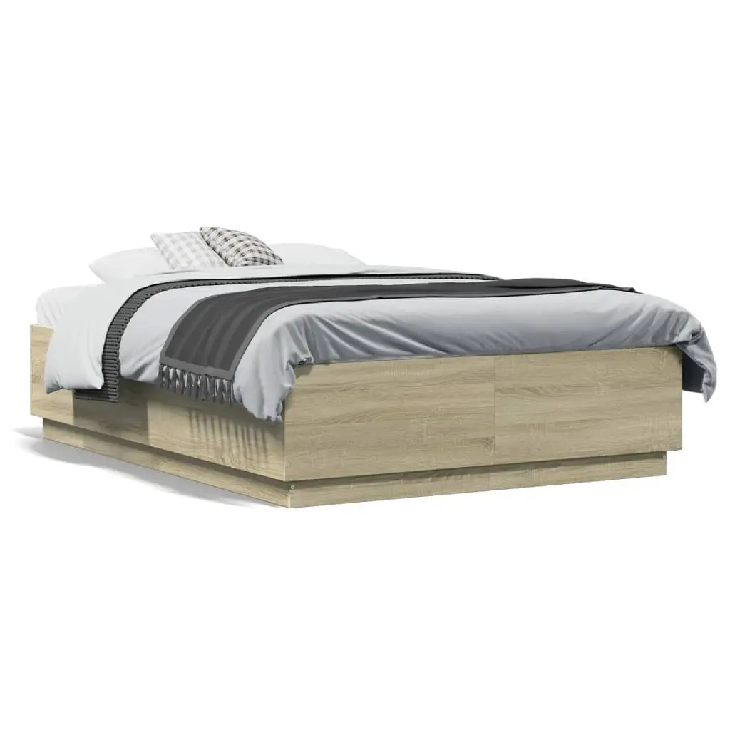 Bed Frame Bedroom 135x190 cm Brown Engineered Wood Modern Slatted Base