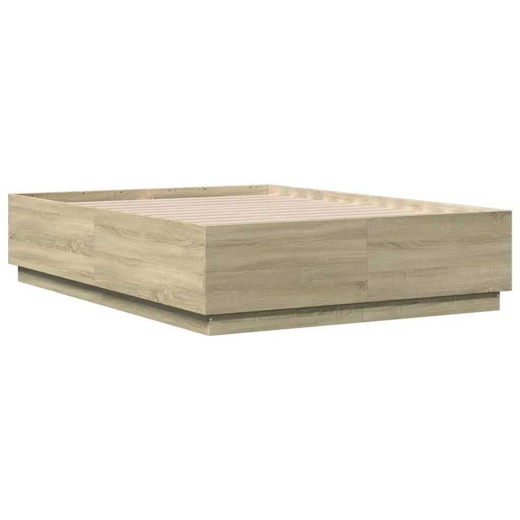 Bed Frame Bedroom 135x190 cm Brown Engineered Wood Modern Slatted Base