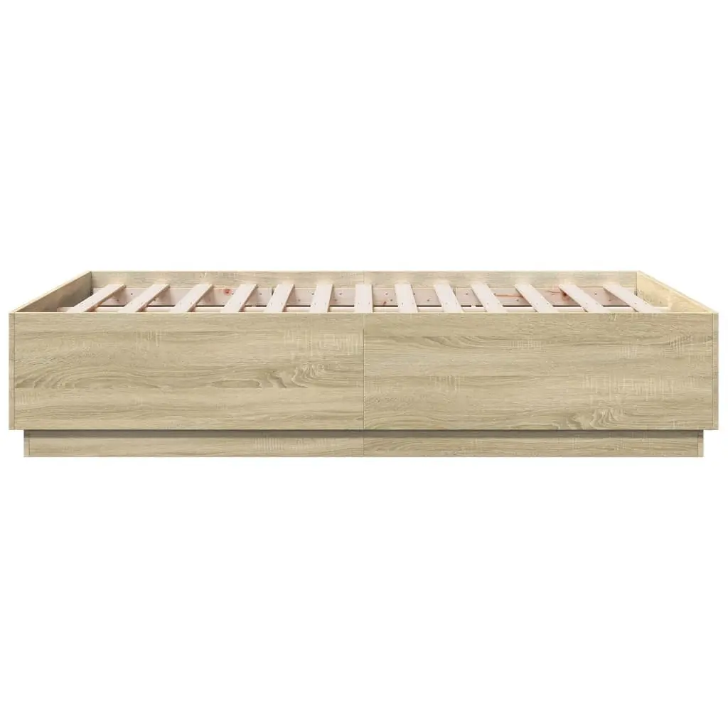 Bed Frame Bedroom 135x190 cm Brown Engineered Wood Modern Slatted Base