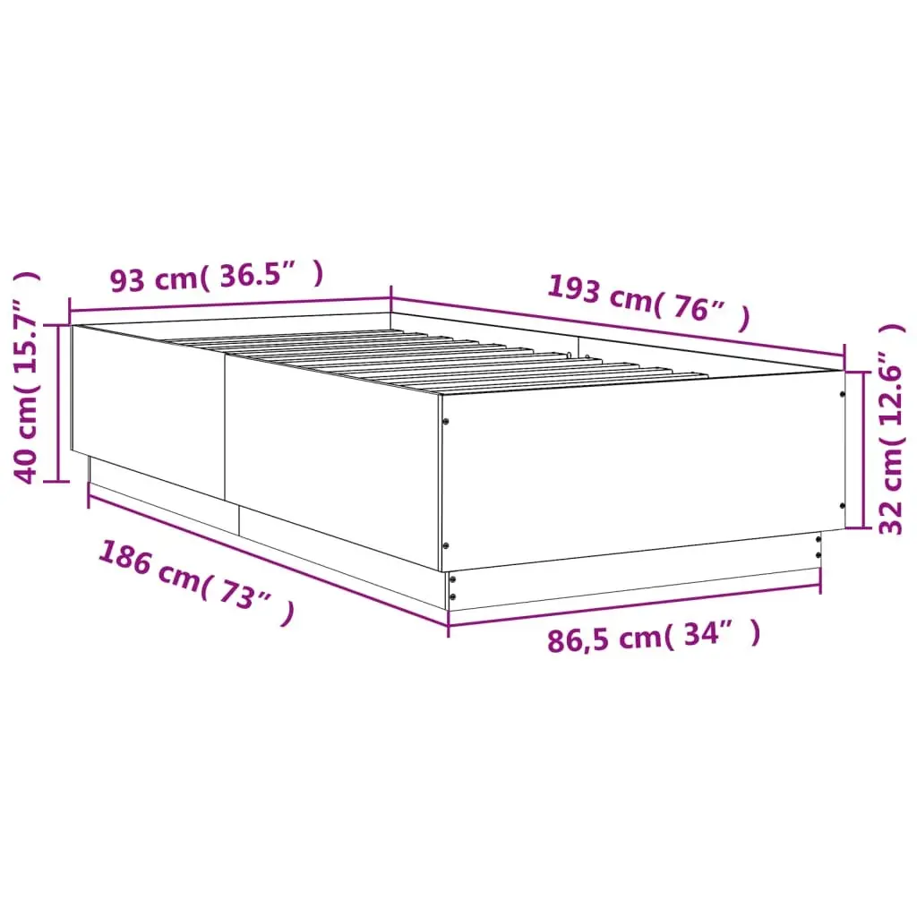 90x190 cm Engineered Wood Bed Frame with Slatted Base
