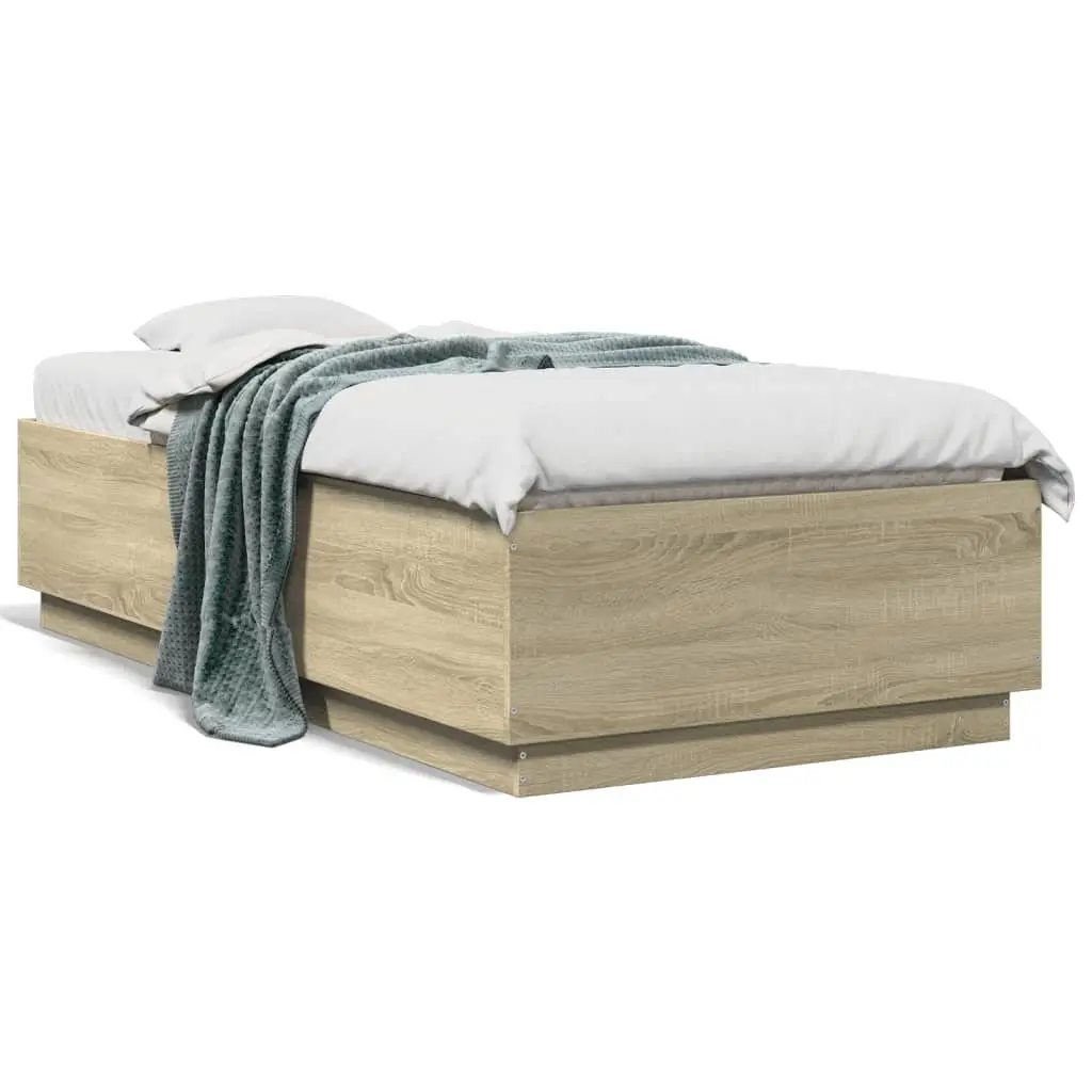 Bed Frame 90x190 cm Sonoma Oak Brown Engineered Wood Slatted Base Modern Design