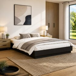 Black Bed Frame 135x190cm with RGB LED Lighting Features