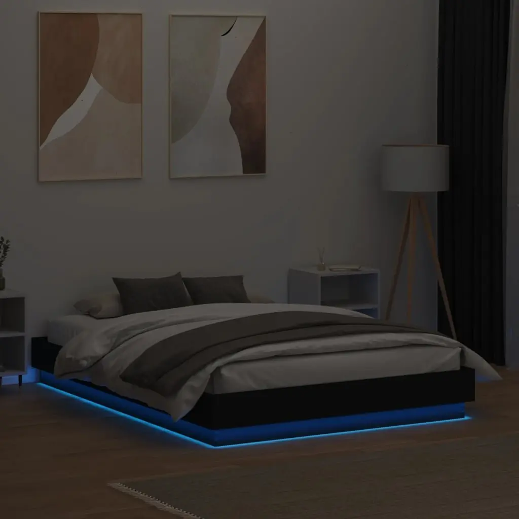 Black Bed Frame with RGB LED Lights for Bedroom 135x190cm