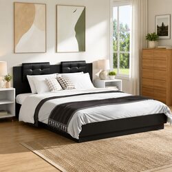 Black Bed Frame Dimensions 150x200 cm with Foam Headboard