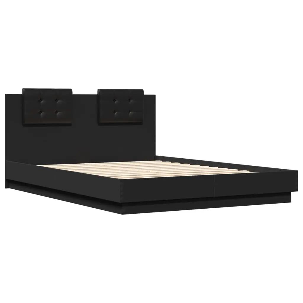 Bed Frame with Headboard Black 150x200 cm Engineered Wood Plywood Slats